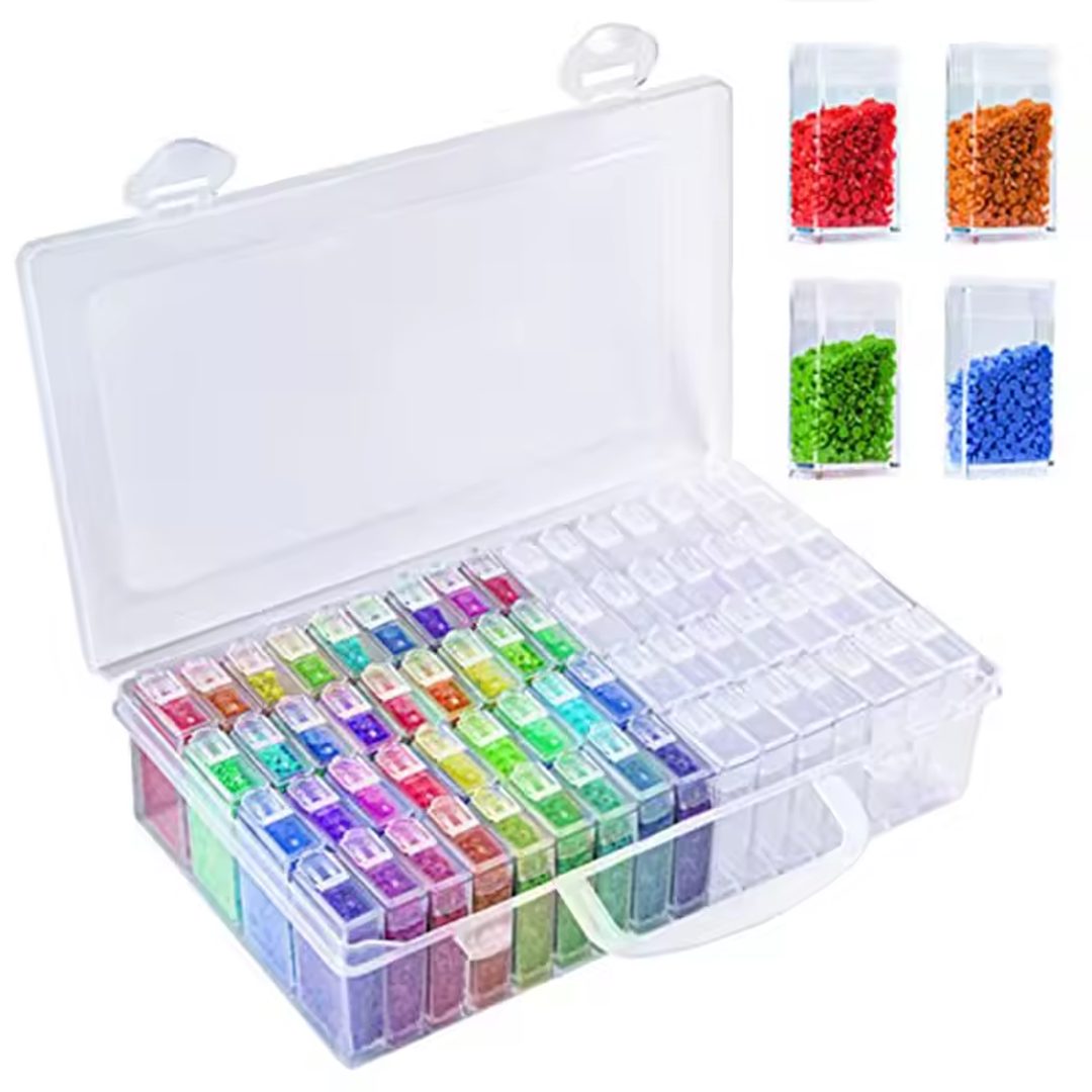 Eaffilifest - Arts, Crafts And Sewing - Beading And Jewelry Making - Beading Storage - 64 84 Grids Diamond Painting Storage Box Portable Seed Bead Organizer Case DIY Nail Art Plastic Container