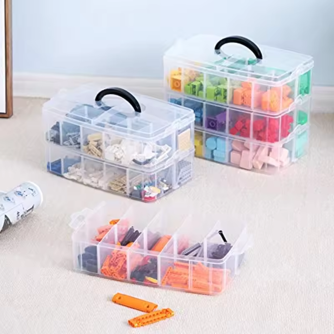 Eaffilifest - Arts, Crafts And Sewing - Beading And Jewelry Making - Beading Storage - 3 Layer Stackable Storage Container Clear Plastics Adjustable Compartments Lego Toy Boxes Bead Jewelry Sewing Supplies Organizer