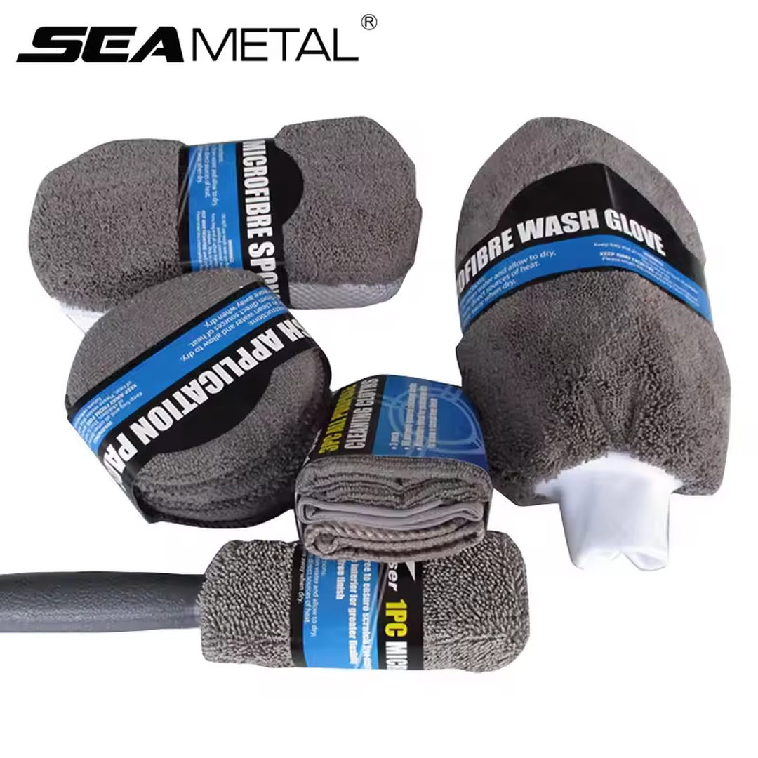 Eaffilifest - Automotive - Cleaning Kits - SEAMETAL 9pcs Microfiber Car Washing Kit Cleaning Tools Car-Detailing Polishing Waxing Sponge Brush Towel Glove Wash Accessories
