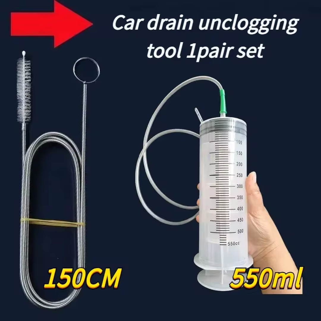 Eaffilifest - Automotive - Cleaning Kits - 1 pair auto sunroof drain remover Flexible pipe cleaning kit Car 1.5m brush / 550ml water ejector Clean car drain hole tools set
