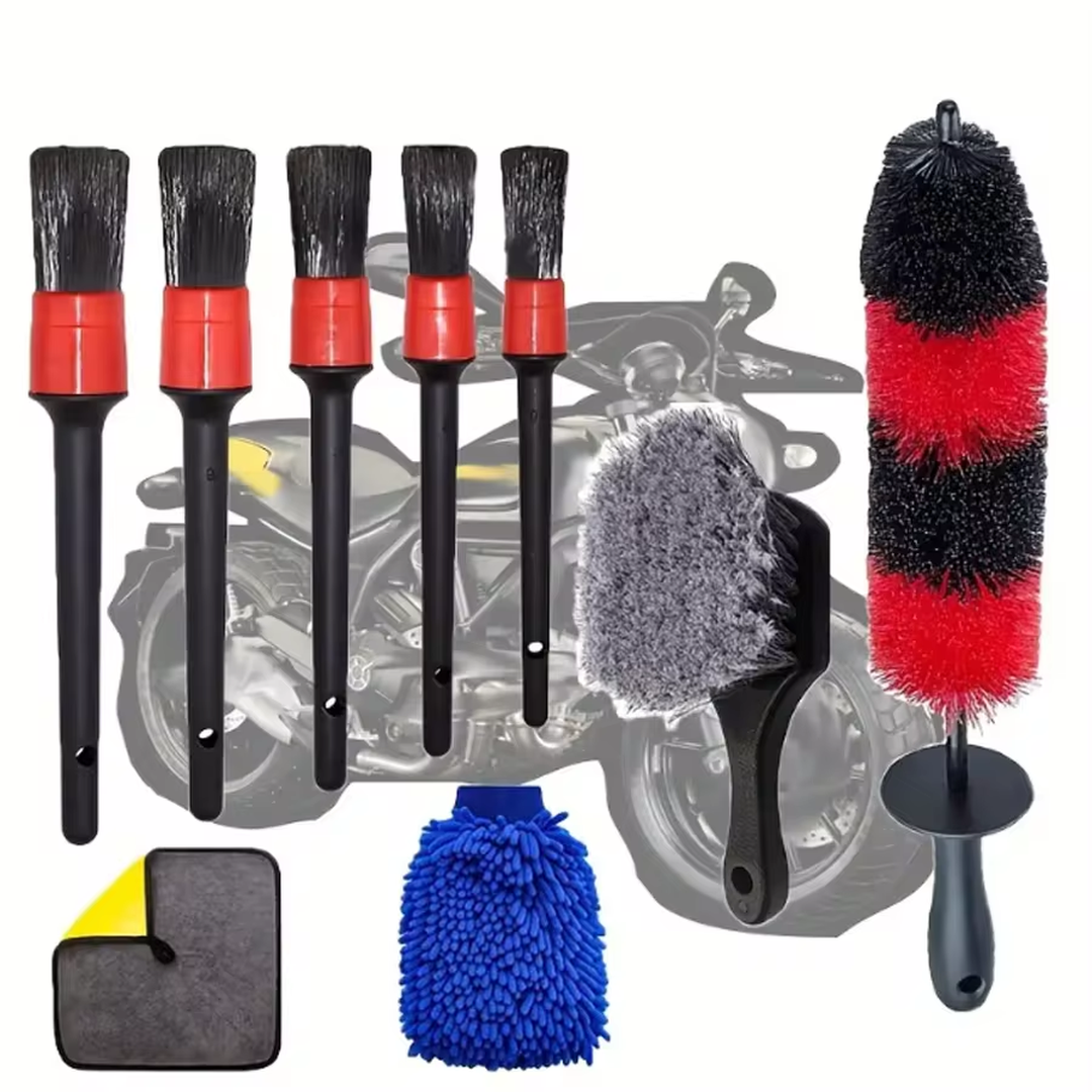 Eaffilifest - Automotive - Cleaning Kits - 5/9pcs Motorcycle Detailing Brush Set Long Flexible Car Cleaning Brush Kit For Bumpers Bicycles Trucks Exhaust Pipes Engine Etc