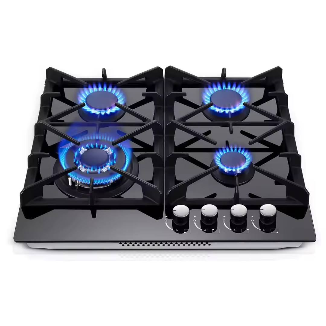 Eaffilifest - Aliexpress - Appliances - Cooktops - 24 Inch 4-Burner Gas Cooktop | Dual Fuel NG/LPG Convertible | Thermocouple Protection & Built-in Design | Tempered Black Glass