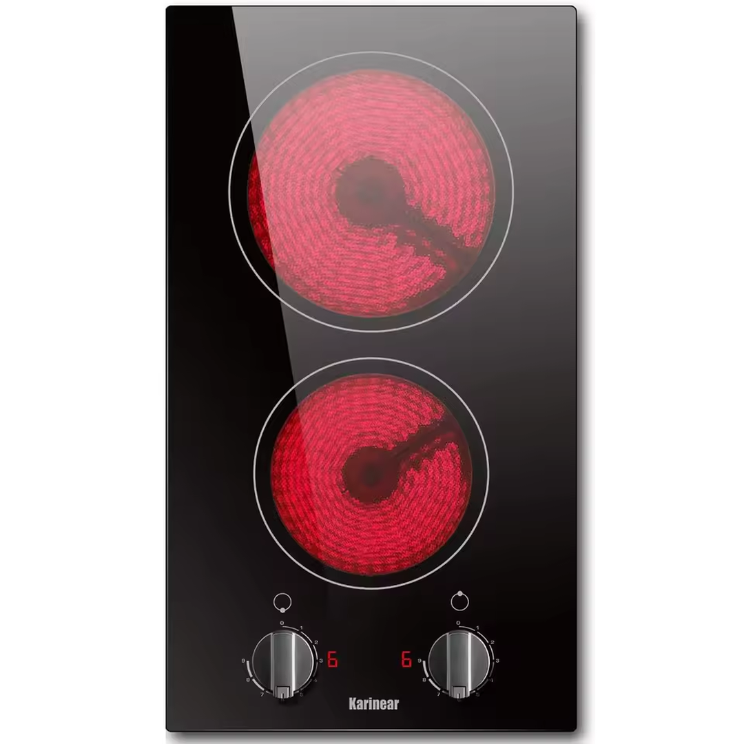 Eaffilifest - Aliexpress - Appliances - Cooktops - Karinear 2 Burners Electric Cooktop 12Inch Built-in Stove Top Knobs Control Residual Heat Indicator, 220v- 240v No Plug included