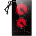 Eaffilifest - Amazon - Appliances - Cooktops - Karinear 2 Burners Electric Cooktop, 120v Plug in Ceramic Cooktop, 12 Inch Countertop & Built-in Electric Stove Top with Child Safety Lock, Timer, Over-Temperature Protection, Sensor Touch Control