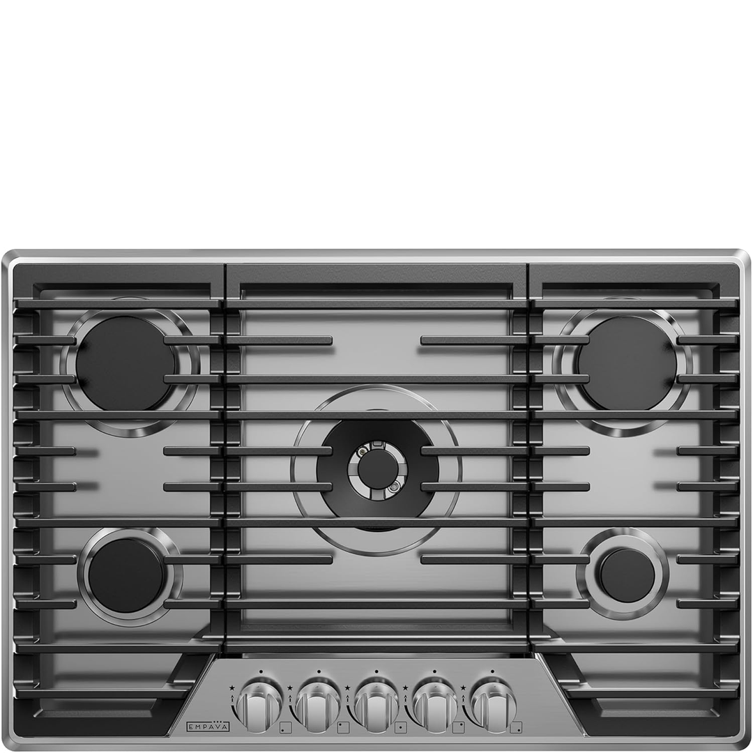 Eaffilifest - Amazon - Appliances - Cooktops - Empava 30 Inch Built-in Gas Cooktop with 5 Sealed SABAF Burners, Stainless Steel Surface, Ion Ignition Technology, LPG/NG Convertible, Dishwasher Safe Grates