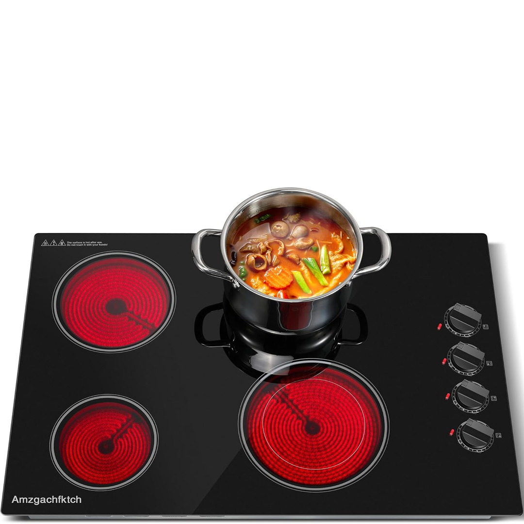 Eaffilifest - Amazon - Appliances - Cooktops - Electric Cooktop 30 Inch - 4 Burners Built-in Ceramic Cooktop, 30" Radiant Electric Stove Top with Knob Control, Hot Surface Indicator, 6700W, 220-240V Hard Wire(No Plug)