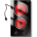 Eaffilifest - Amazon - Appliances - Cooktops - 2 Burner Electric Cooktop - 12 Inch Plug in Portable 110V Electric Cook Top Two Burner, Built-in & Countertop Ceramic Stove Top with Knob Control, 9 Power Levels and Overheat Protection