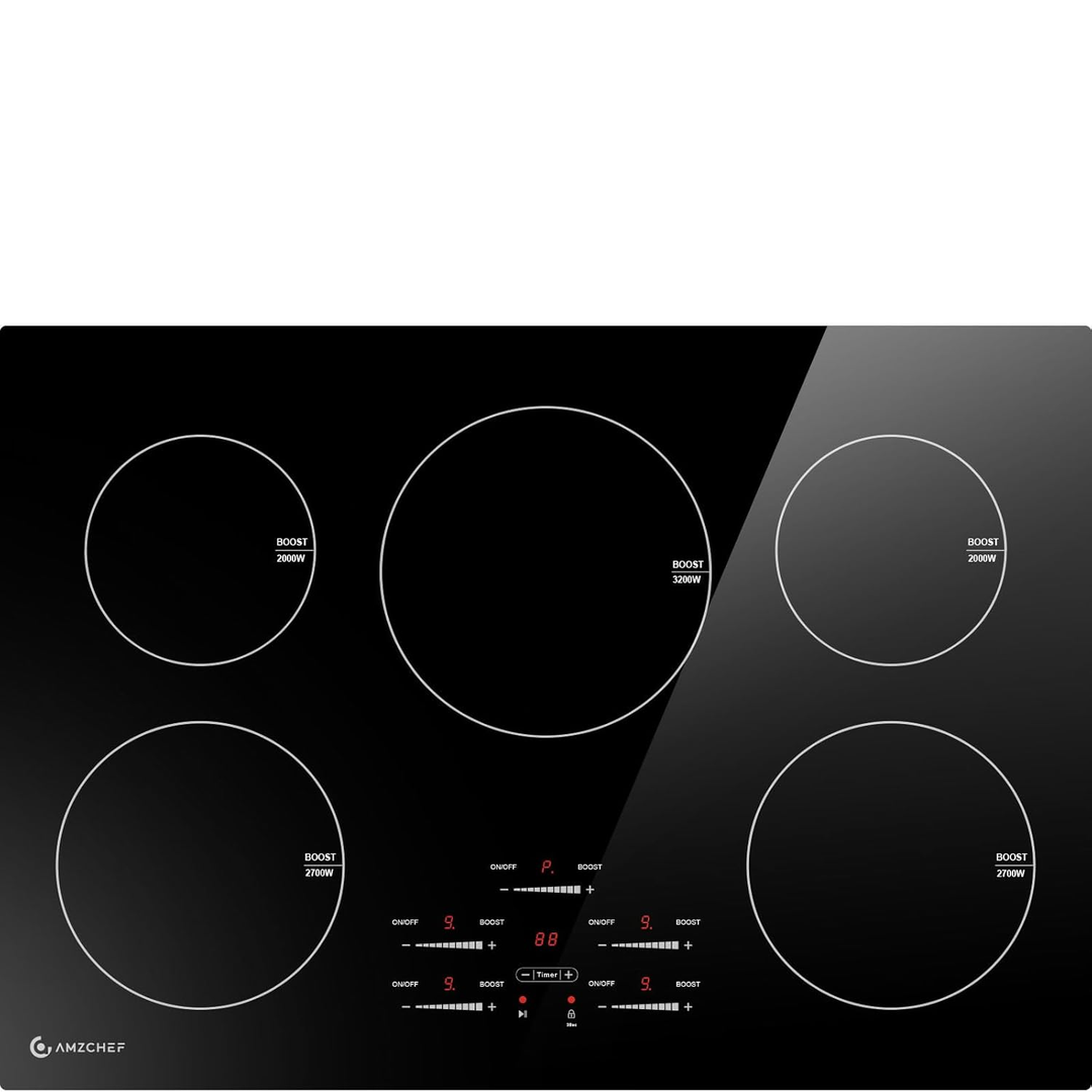 Eaffilifest - Amazon - Appliances - Cooktops - AMZCHEF 30 Inch 10600W Induction Cooktop With 5 BOOST Burners, 9 Levels Electric, Built-in Control by Slide Touchscreen, Child Safety Lock, Independent Timer, No Plug, 240V