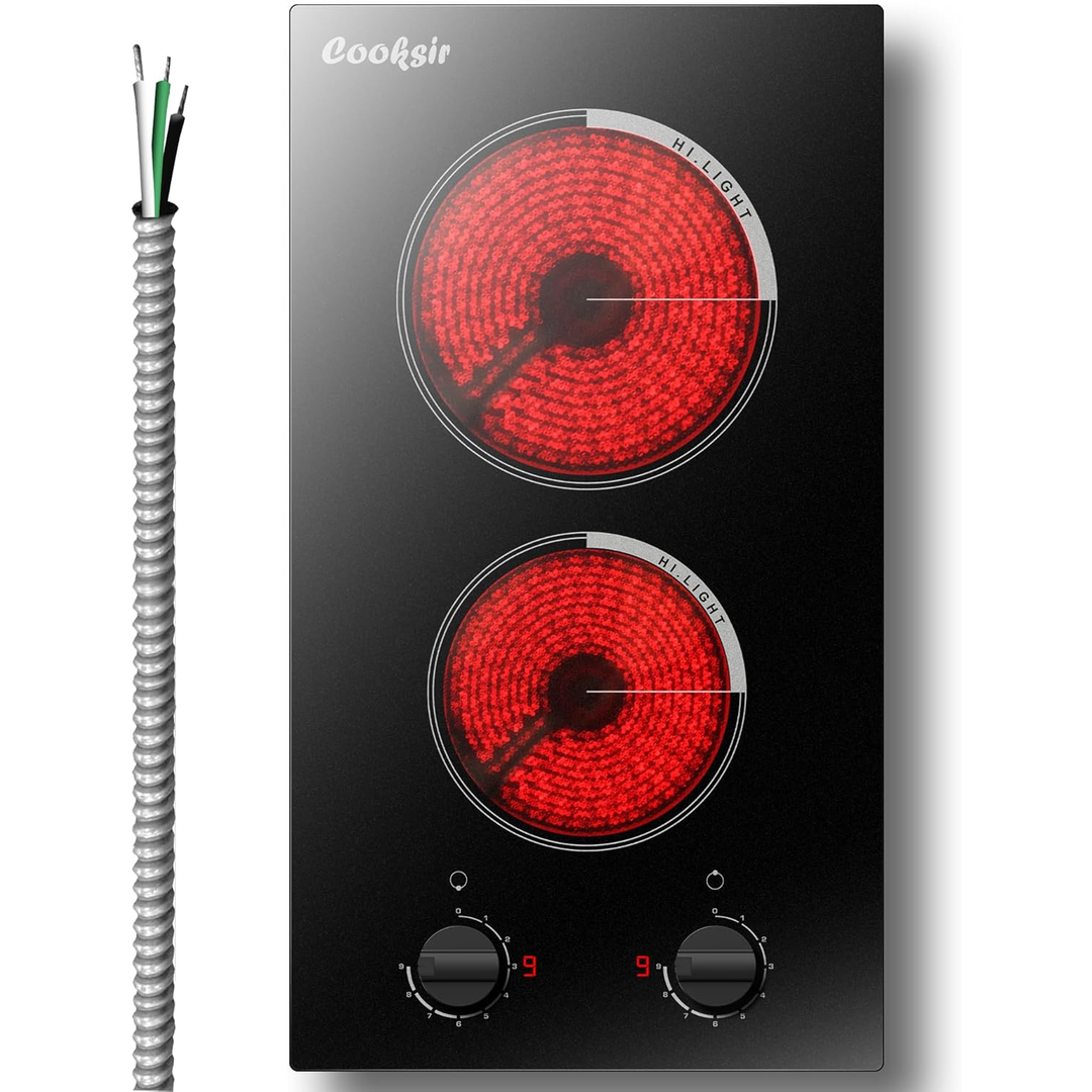 Eaffilifest - Amazon - Appliances - Cooktops - 2 Burner Electric Cooktop - 12 Inch Built-in Electric Stove Top 3000W, Radiant Electric Stovetop with 9 Power Level, Knob Control, Auto Shut Down Protection, 220-240V Hard Wired (No Plug)