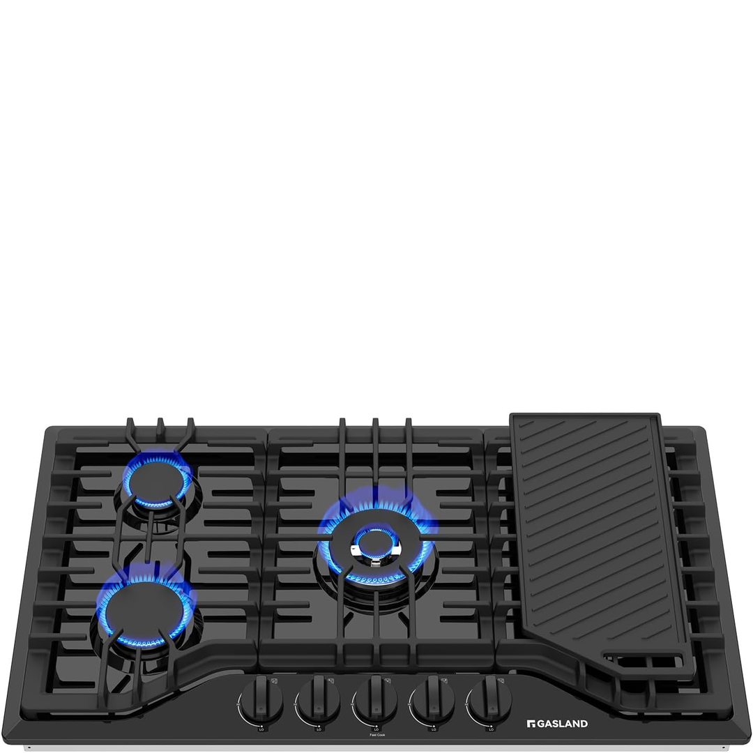 Eaffilifest - Amazon - Appliances - Cooktops - GASLAND Gas Cooktop 36 Inch with Griddle, PRO GH3365EF 5 Burner Propane Stovetop with Reversible Cast Iron Grill/Griddle, Gas Countertop Plug-in, NG/LPG Convertible Cooktops, Black