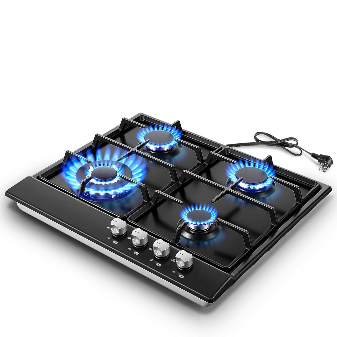 Eaffilifest - Amazon - Appliances - Cooktops - Gas Stove Top 24 inch Eascookchef, 24 inch Gas Cooktop 4 Burner, Bulit-in Stove Top NG/LPG Convertible, Upgrade Black Enamel Propane Cooktop with Thermocouple Protection