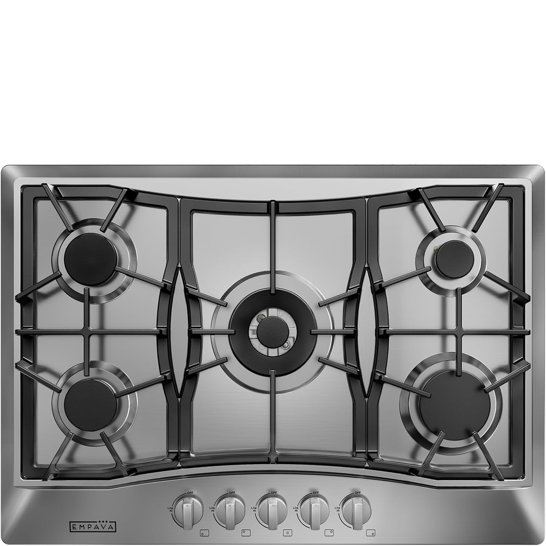 Eaffilifest - Amazon - Appliances - Cooktops - Empava 30 Inch Built-in Gas Cooktop with 5 Sealed SABAF Burners, Stainless Steel Surface, LPG/NG Convertible, Flame Failure Protection, Dishwasher Safe Grates