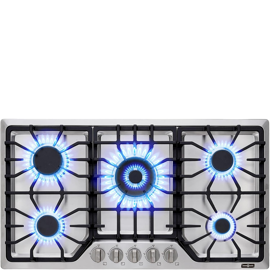 Eaffilifest - Amazon - Appliances - Cooktops - 30 inch Gas Cooktop with 5 Italy SABAF Powerful Burners.Max 48,300 BTU/hr Built-in Gas Stove top of 304 Stainless steel,NG/LPG Convertible,ETL.