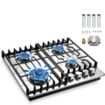 Eaffilifest - Amazon - Appliances - Cooktops - 24 inch Gas Cooktop, Bulit-in 4 Burners Gas Stove Stainless Steel Stove Top with Thermocouple Protection, LPG/NG Convertible Propane Cooktops