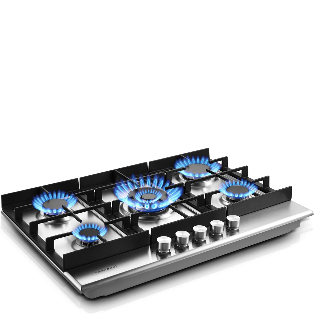 Eaffilifest - Amazon - Appliances - Cooktops - 30 inch Gas Cooktop, Gas Stove Top with 5 High Efficiency Burners, Bulit-in Stainless Steel Propane Cooktop for Kitchen, NG/LPG Convertible Stovetop, Thermocouple Protection