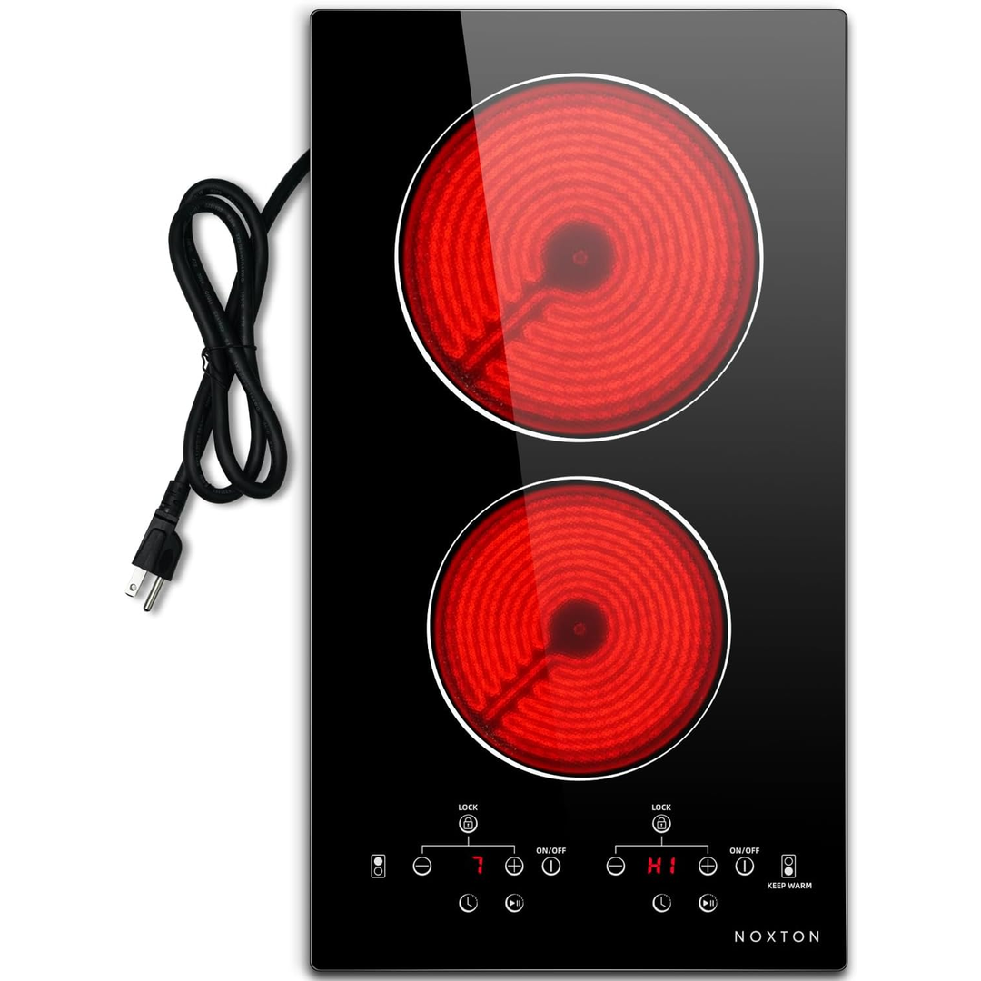 Eaffilifest - Amazon - Appliances - Cooktops - Noxton 110V Electric Cooktop 2 Burners, 12 Inch Electric Stove,Counter top Burner & Built-in Ceramic Stovetop, Sensor Touch Control Timer, Child Safety Lock, High Temperature Warning