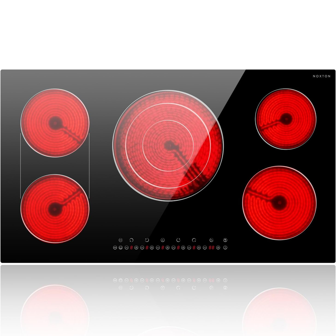 Eaffilifest - Amazon - Appliances - Cooktops - Noxton 36 Inch Electric Cooktop 5 Burners, 9600W Built-in Electric Stove Top, Flexible Bridge & Triple Elements, Pause, Timer, Child Safety Lock,Touch Control Ceramic Cooktop for 220-240V Hard Wire