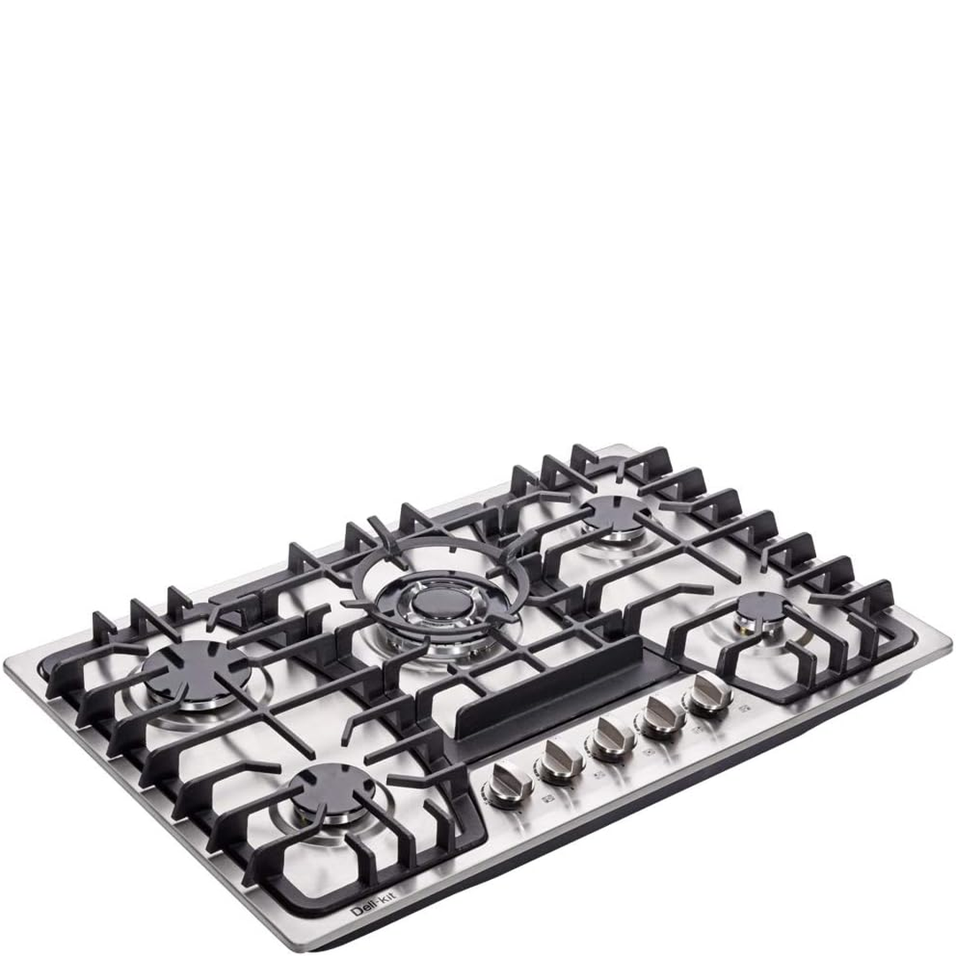 Eaffilifest - Amazon - Appliances - Cooktops - 30 inch Gas Cooktops Dual Fuel Sealed 5 Burners Gas Cooktop Built-In Stainless Steel Gas Hob DK257-A03 Gas Cooktop