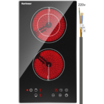 Eaffilifest - Amazon - Appliances - Cooktops - Karinear 2 Burner Electric Cooktop 12 Inch, Drop-in Electric Radiant Cooktop 220v - 240v with Child Safety Lock, Timer, Residual Heat Indicator, 3200W, Hard Wired, No Plug Electric Stove Top