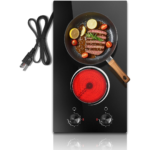 Eaffilifest - Amazon - Appliances - Cooktops - 2 Burner Electric Cooktop 110V, 12 Inch Electric Cook Top Plug in, 2000W Electrics Stove with Knob Control, Countertop & Built-in Ceramic Stovetop, 9 Heating Level, Residual Heat Indicator