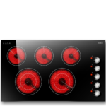 Eaffilifest - Amazon - Appliances - Cooktops - Karinear 36" Electric Cooktop 5 Burners, Knob Control Electric Stove Top, 9 Power Levels, Residual Heat Indicator, 8400W, 40A, 240V Hardwire(Sliver)