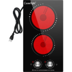 Eaffilifest - Amazon - Appliances - Cooktops - 12 Inch Electric Cooktop, 2 Burner Electric Stove Top with 9 Power Levels, Knob Control, Auto shutdown and Residual Heat Warning, 2000W, Ideal for Countertop & Built-In Use (110-120V)