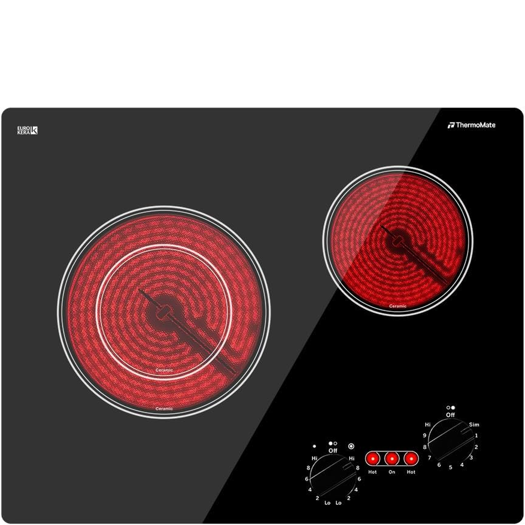 Eaffilifest - Amazon - Appliances - Cooktops - Apartment Electric Cooktop, ThermoMate 21 Inch Built-in Radiant Electric Stove Top, 3700W Ceramic Stove Top with 2 Burners, UL Certified, Knob Control, 240V