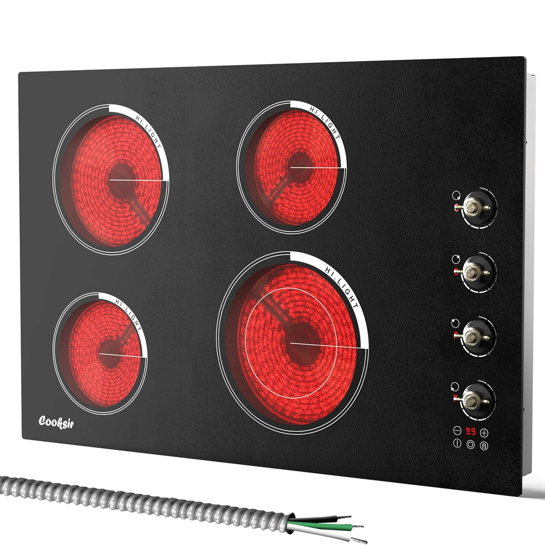 Eaffilifest - Amazon - Appliances - Cooktops - 30 Inch Electric Cooktop - 4 Burner Built-in(29.13"x19.3") Glass Ceramic Stove Top 6700W, 240V Electric Cooktop Touch and Knob Control, Child Lock, Dual Ring, 99 Mins Timer, 220V Hard Wire