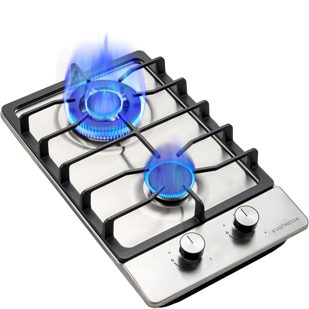 Eaffilifest - Amazon - Appliances - Cooktops - 12 Inch Gas Cooktop, Stove Top, Stainless Steel Bulit-in Kitchen Stove, NG/LPG Convertible Gas Stovetop with Thermocouple Protection