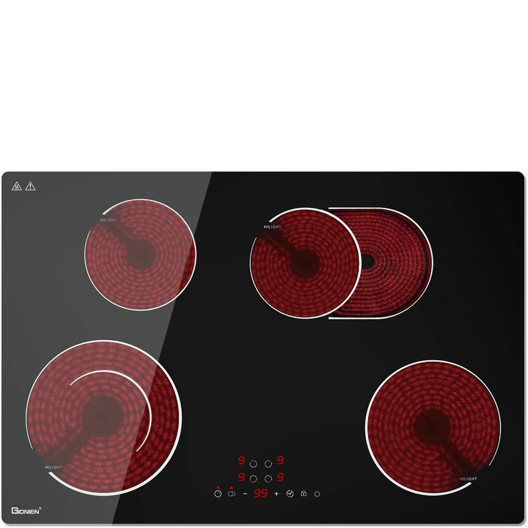 Eaffilifest - Amazon - Appliances - Cooktops - Electric Cooktop 30 Inch 220V~240V, Drop-in Ceramic Stove Burner,4 Burners Black Glass Cooktop with Flexible Ring,7200W Built in Electric Stove,Touch Control